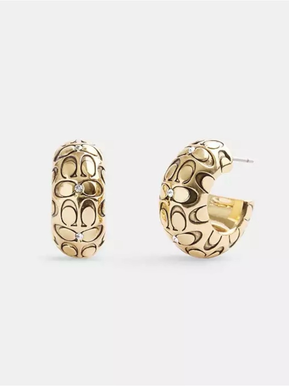 Coach Quilted Signature Chunky Hoop Earrings - Picture 1 of 6